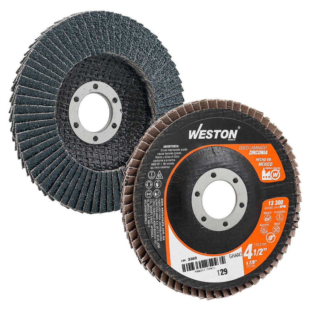 DISCO LAMINADO ZIRCONIO 4-1/2X7/8" G60 (Precio x pieza - Empaque c/10 pzas)