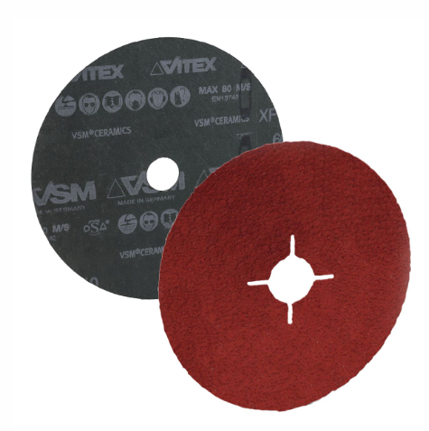 DISCO DE LIJA C50 BARRENO 4.5" X 7/8" CERAMICS PLUS INOX VSM XF885 4 RANURAS