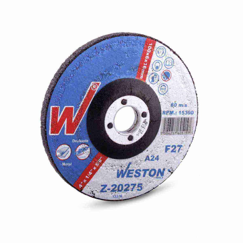 DISCO D/DESBASTE P/METAL 4'' x 1/4''(6.35) x 5/8'' F27