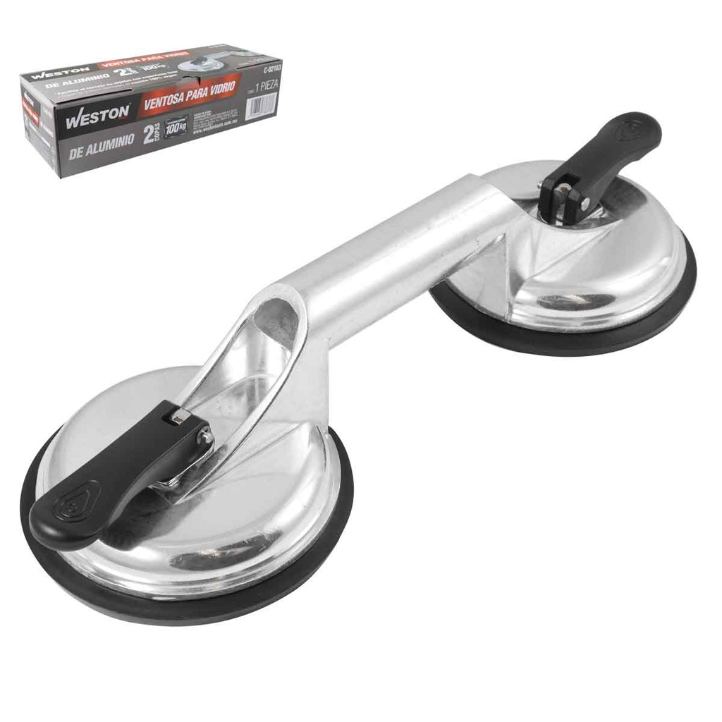 VENTOSA P/VIDRIO D/ALUMINIO 2 COPAS CAP. 100KG ( PAQ.4)