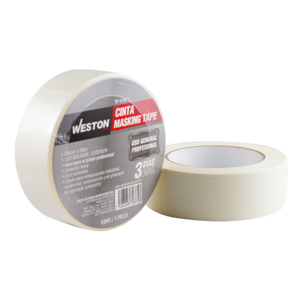 CINTA MASKING TAPE 38MM x 50M ($ x pza, caja c/48)