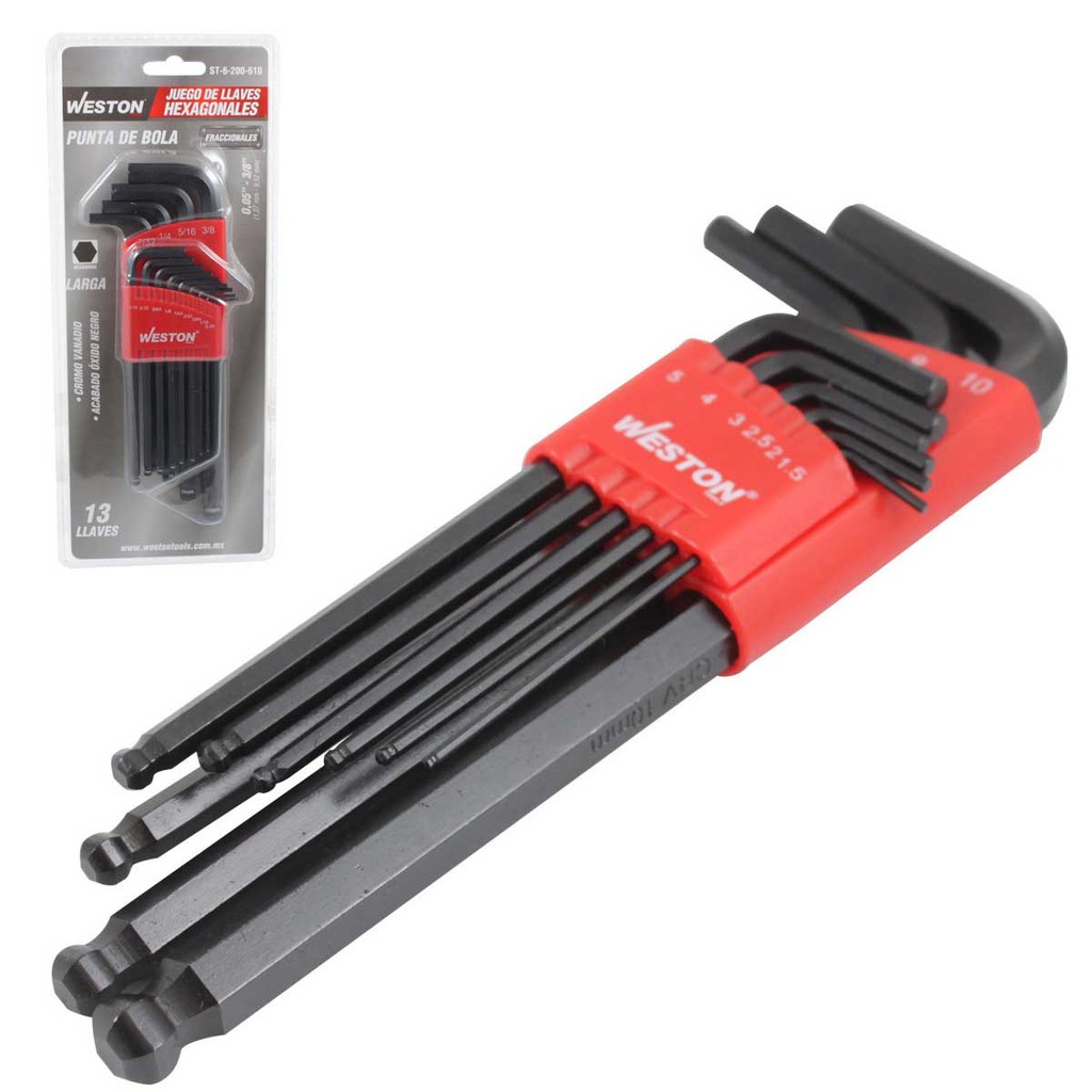 JUEGO 13 LLAVES LARGAS PUNTA DE BOLA .05-3/8" HEX CRV C/ORGANIZADOR
