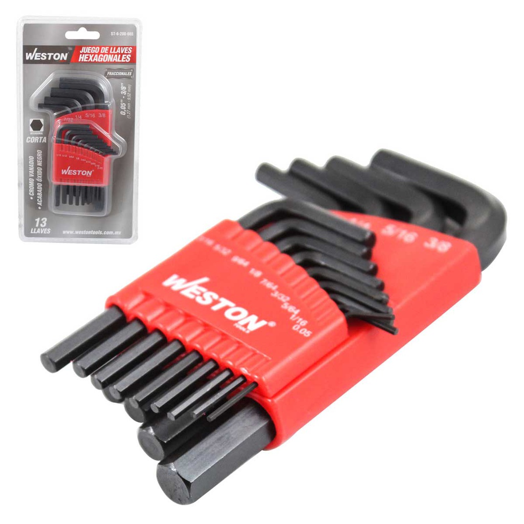 JUEGO DE 13 LLAVES CORTAS HEX STD. 0.05''-3/8'' CRV C/ORGANIZADOR