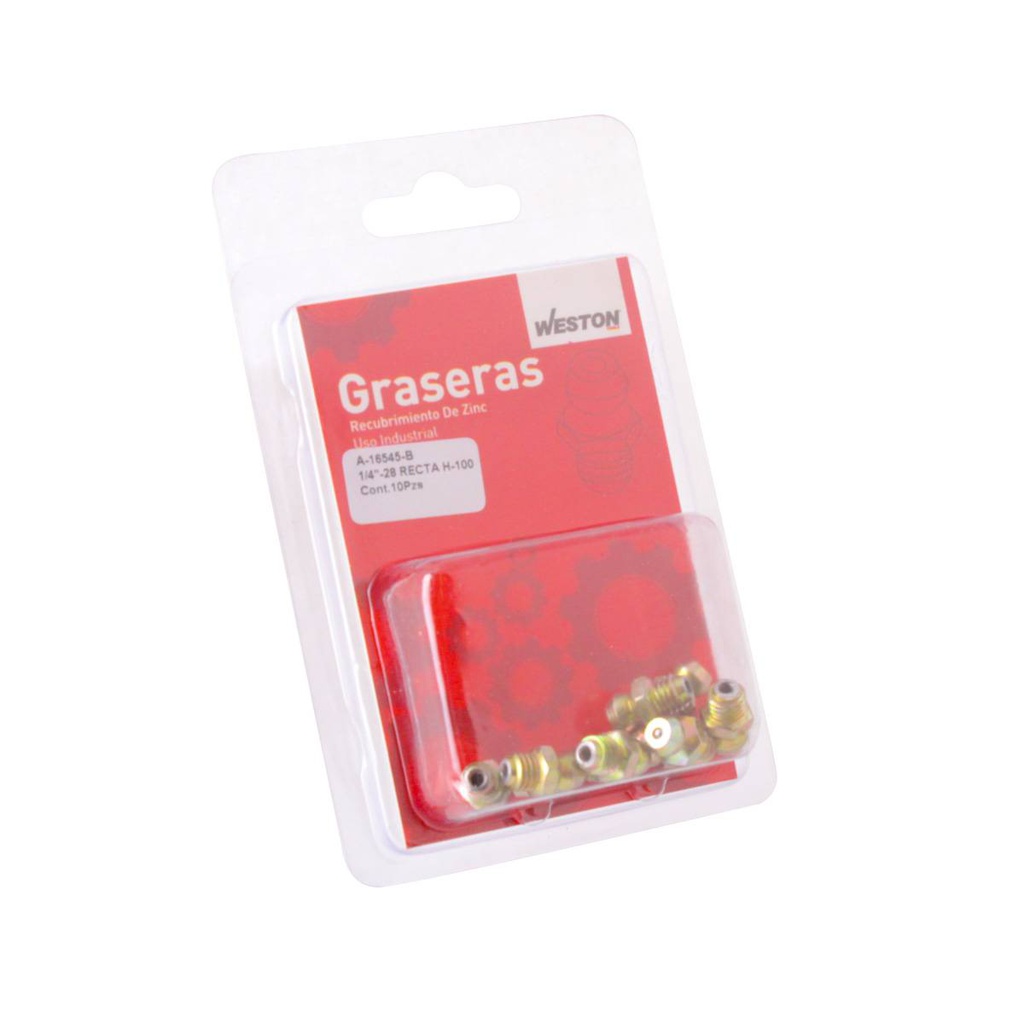 GRASERA 1/4"-28 RECTA H-100 BLISTER DE 10 PIEZAS