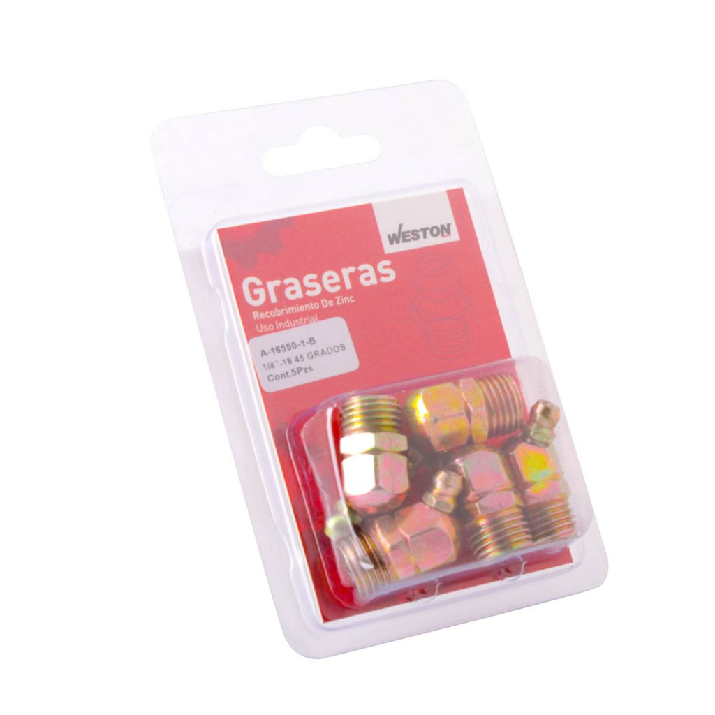 GRASERA 1/4" NPT 45 GRADOS BLISTER DE 5 PIEZAS