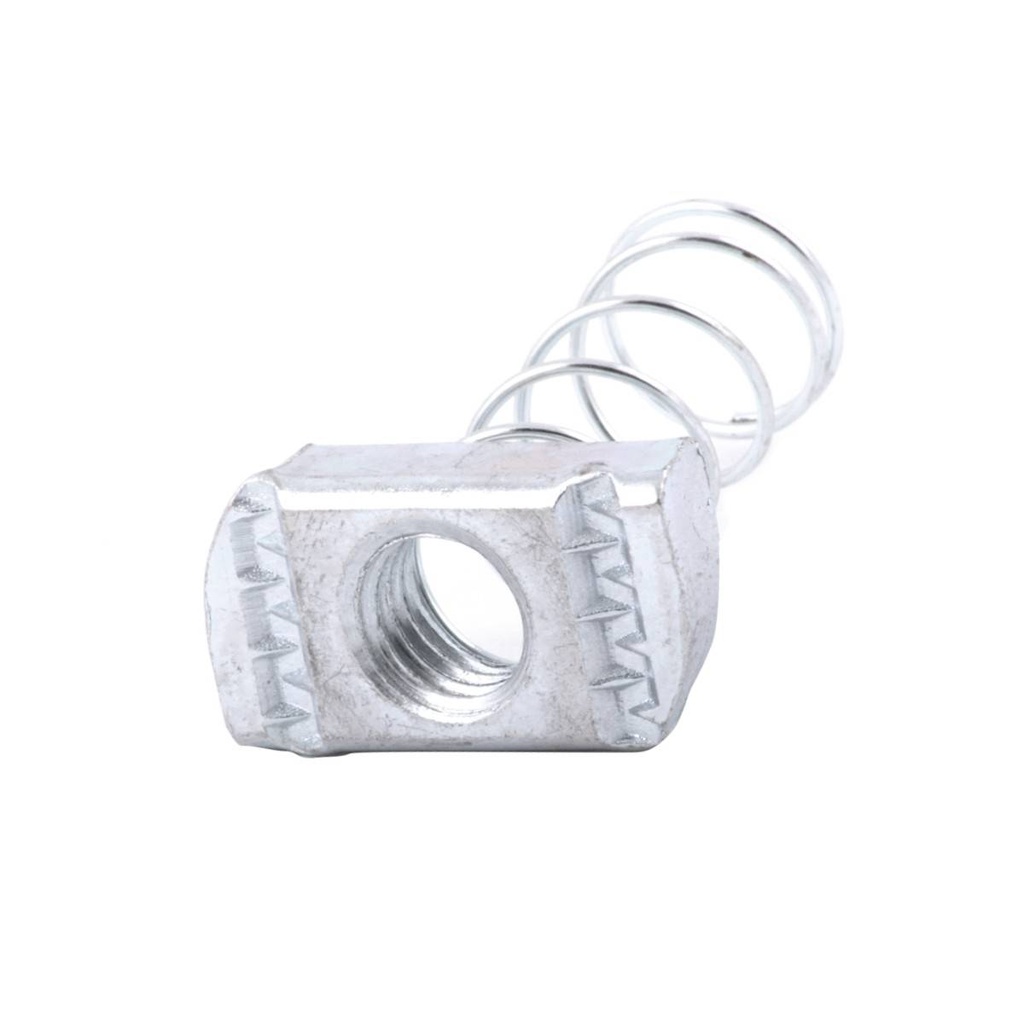 TUERCA C/RESORTE P/CANALETA GALV. 1/4"-20 X34.5X19X6MM   (Precio x Pza - Caja c/200 pzas)