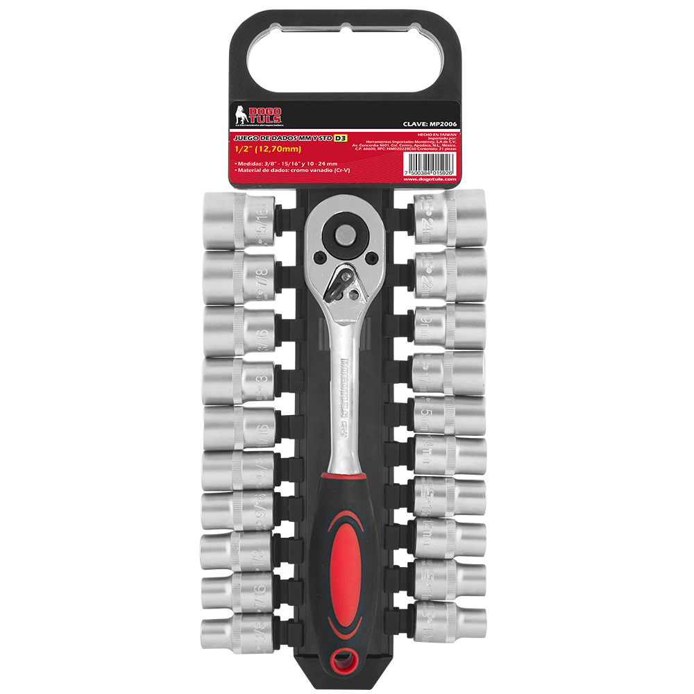 JUEGO DADOS D3 1/2" MM-STD MATRACA 21PZ