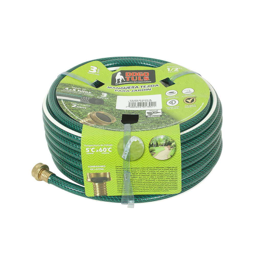 MANGUERA JARDIN TEJIDA 3 CAPAS 1/2"X25M