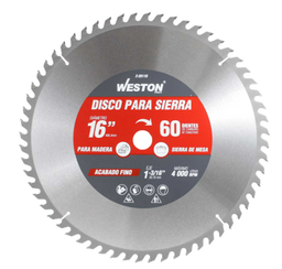 [Z-25110] DISCO PARA SIERRA CIRCULAR P/MADERA 16'' X 1-3/16'' 60DT BUJE 25MM &amp; 1"