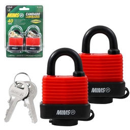 [BL-0315] JGO. DE 4PZAS. CANDADO DE ACERO A PRUEBA DE AGUA CUERPO LAMINADO 40MM C/8 LLAVES